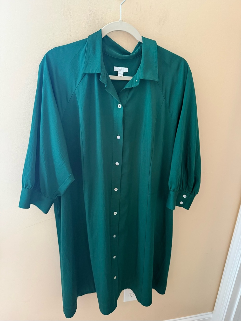 J. Jill  Shirt Sheath Dress button front midi green tencel modal size Large